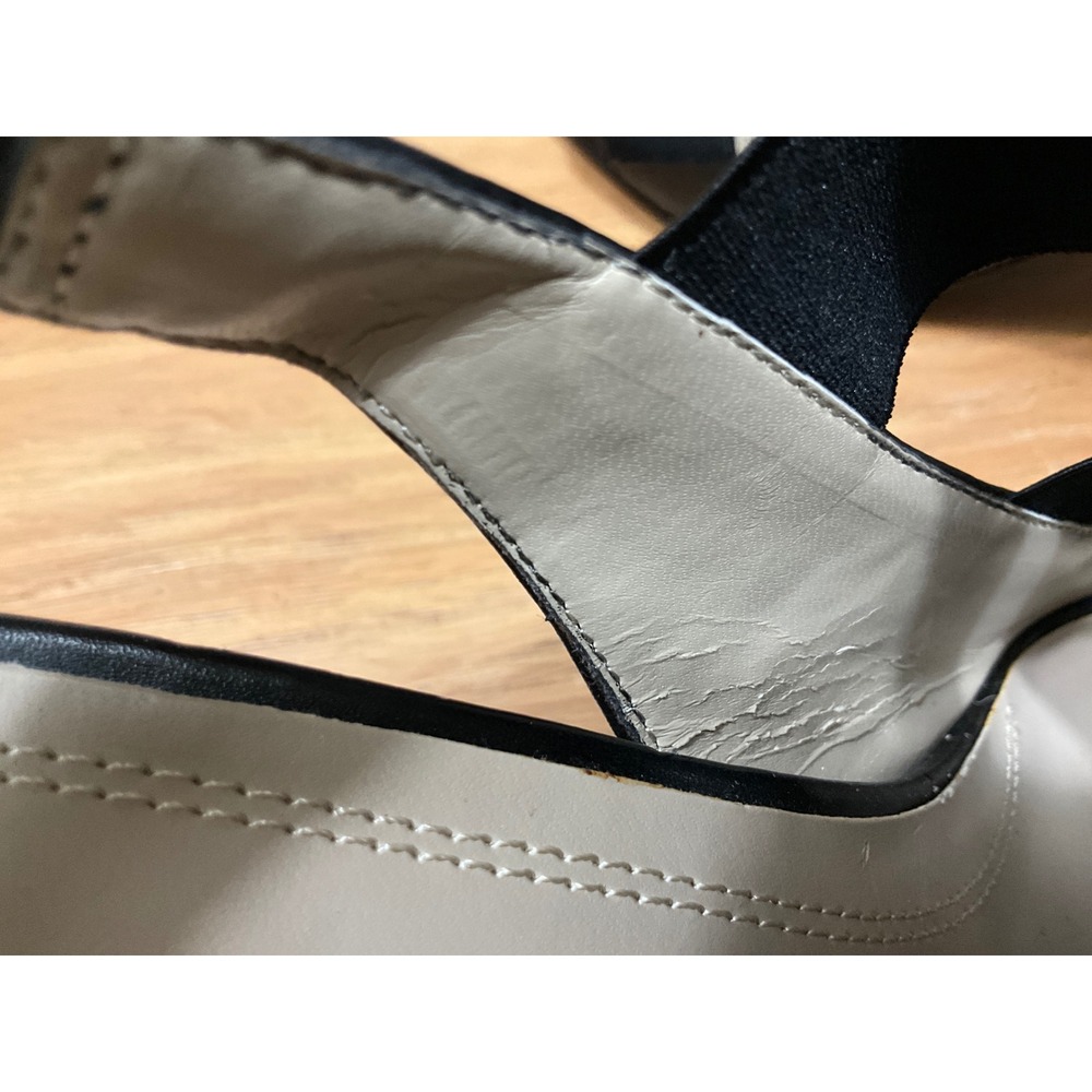 As is Ellen Tracy Josie Black Leather Strap Slingback Peep Toe Heels Size 8.5M - Picture 6 of 6